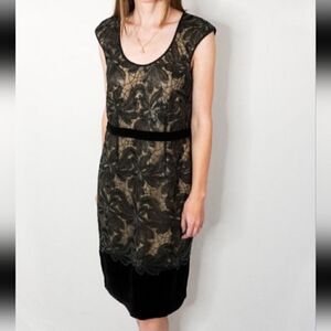 Ann Taylor Black Sequined Lace and Velvet Sleeveless Scoopneck Dress